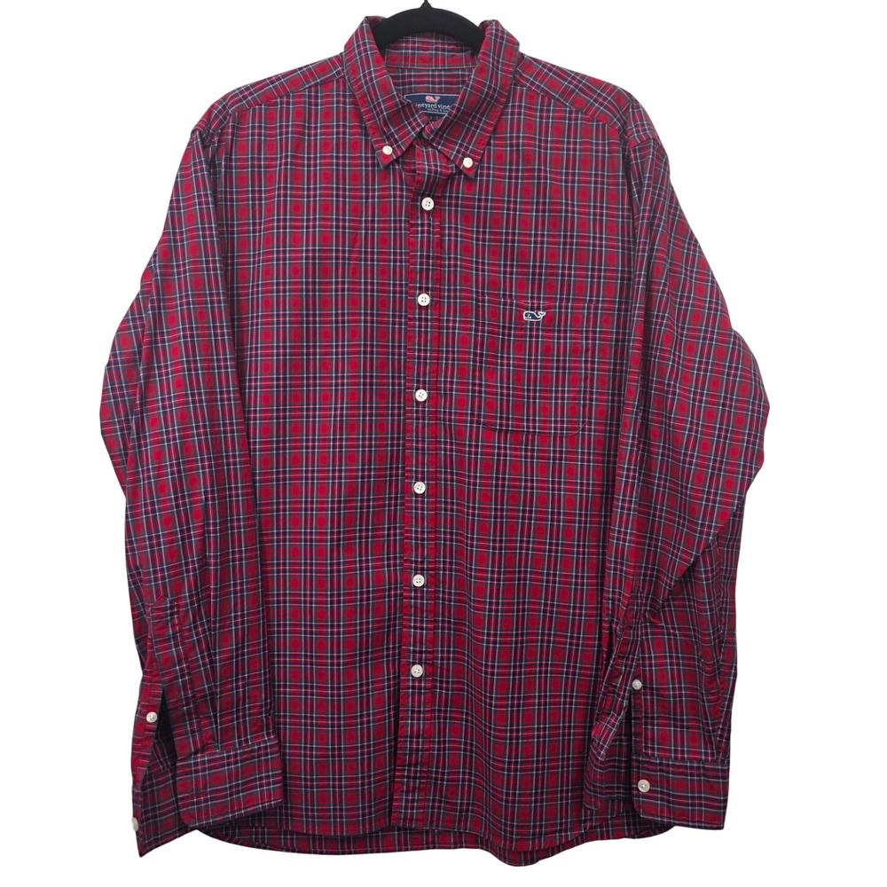Vineyard Vines Mens Large Red Plaid Classic Old Money Coastal Button Down Shirt‎